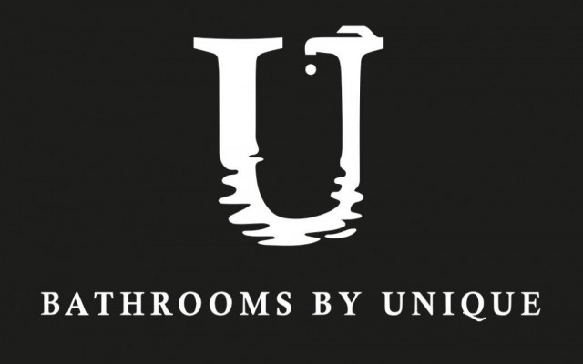 Bathrooms By Unique Logo - White On Black